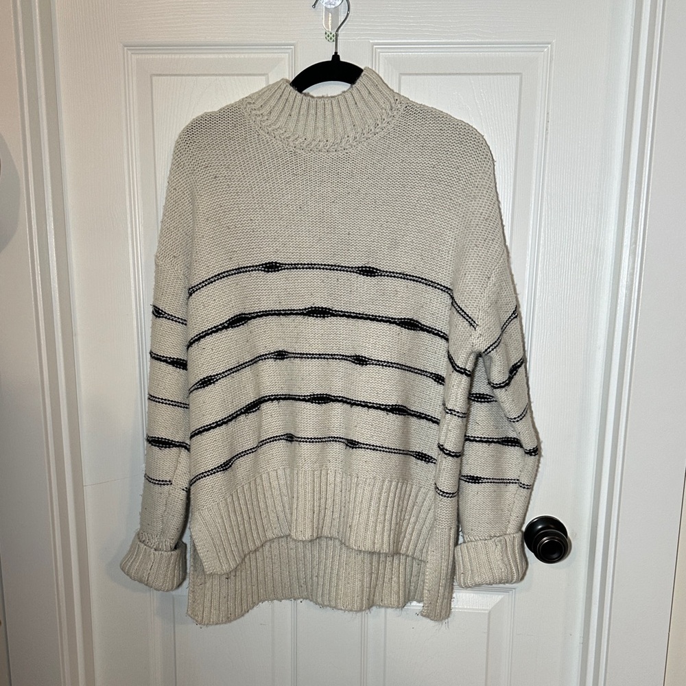 Falls Creek Cream and Black Striped Turtleneck Sweater